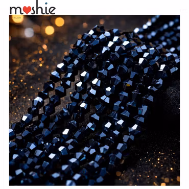 Biconeslipade glaspärlor black 4mm pärlemor 85st