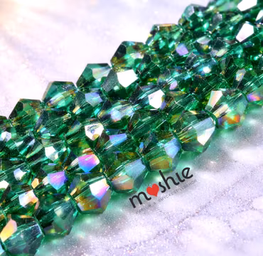 Biconeslipade glaspärlor teal 4mm elektroplätering 85st