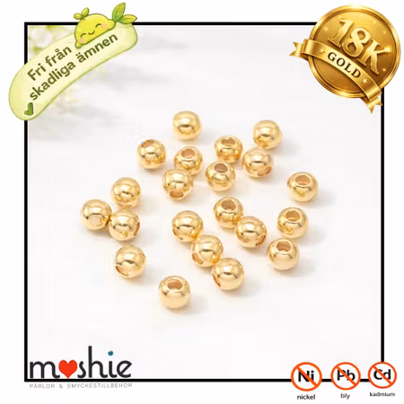 Småttisar av mässing i 18K guld 3mm runda mellandelar 50st