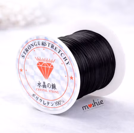 Rulle elastisk platt svart tråd 0.8mm 10 meter