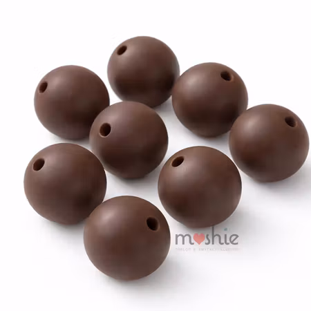 Runda silikonpärlor mörkbrun 15mm 10st