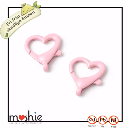 Karbinhake rosa hjärta i blandmetall 26mm 2st