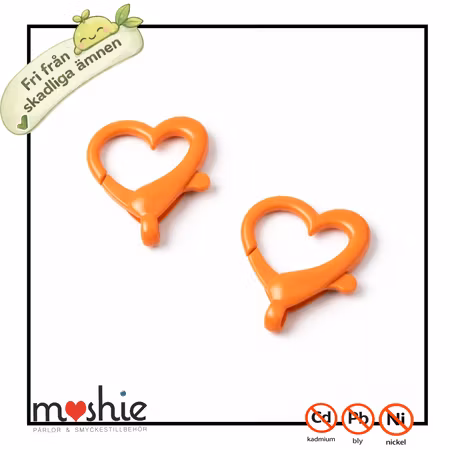 Karbinhake orange hjärta i blandmetall 26mm 2st