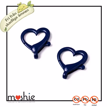 Karbinhake marinblå hjärta i blandmetall 26mm 2st