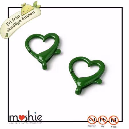 Karbinhake mörkgrön hjärta i blandmetall 26mm 2st
