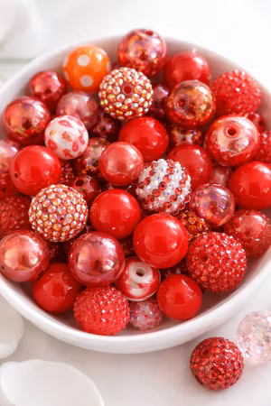 Stora pärlor till penna, lady in red, 15-20mm (10st)