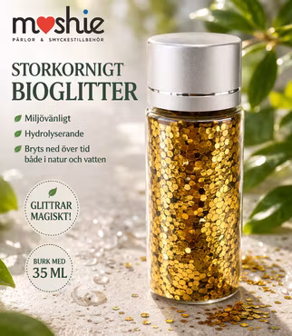 Glitter i guld miljövänligt storkornigt 35ml