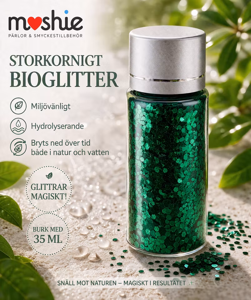 Glitter i smaragdgrön miljövänligt storkornigt 35ml