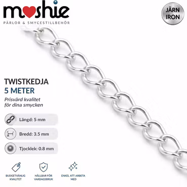 Twistkedja av järn 5x3,5mm i silver 5 meter