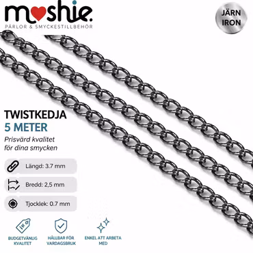 Twistkedja i järn 3,7x2,5mm gunmetal 5 meter