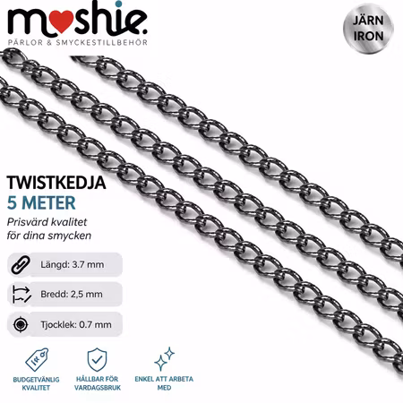 Twistkedja i järn 3,7x2,5mm gunmetal 5 meter