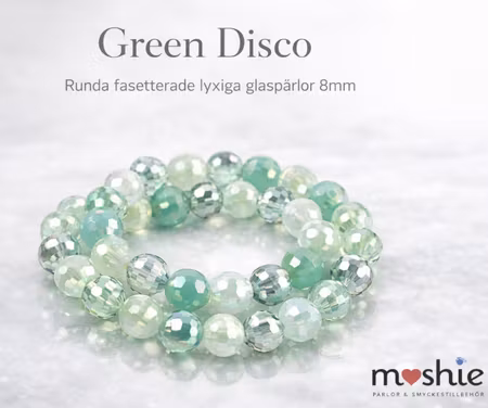 Fasetterade runda pärlor av glas 8mm Green Disco 50st