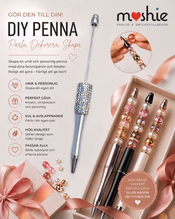 Penna med plats för pärlor silver med rhinestones