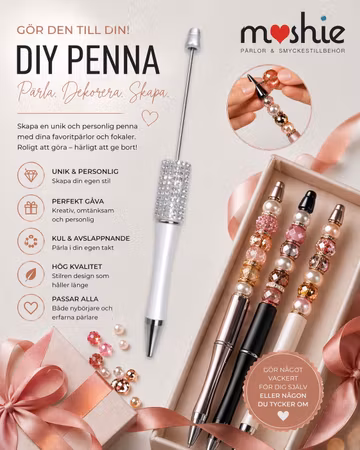 Penna med plats för pärlor vit med rhinestones