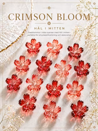 Blommor av glas 12mm hål i mitten Crimson Bloom 20st