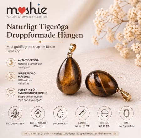 Naturlig tigeröga droppformad elegant berlock 24mm