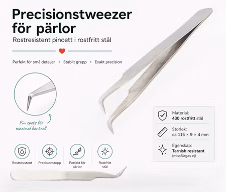 Rejäl pincett rostfritt stål böjd 11,5cm perfekt för småplock