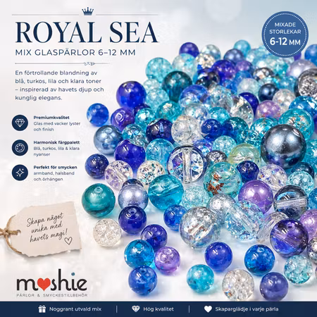 Mix med glaspärlor Royal Sea 6-12mm 80-100g