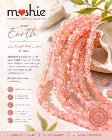 Glaspärlor 6mm runda på sträng Earth Coral 137st