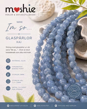 Glaspärlor 8mm runda på sträng Dovt krackelerade Im so Kaj 100st
