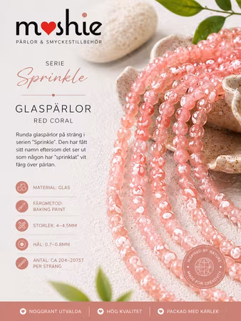 Glaspärlor 4mm runda på sträng Sprinkle Red Coral 200st