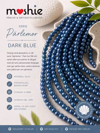 Glaspärlor 4mm runda på sträng Pärlemor Dark blue 200st