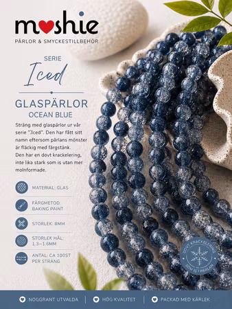 Glaspärlor 8mm runda på sträng Iced Ocean Heart 105st