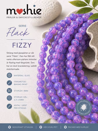 Glaspärlor 8mm runda på sträng Fizzy Fläck 100st