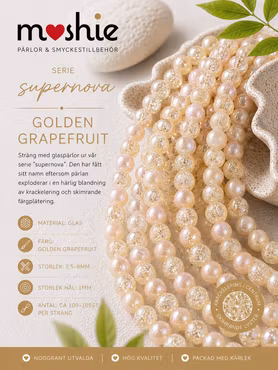 Glaspärlor 8mm runda på sträng supernova golden grapefruit 100st
