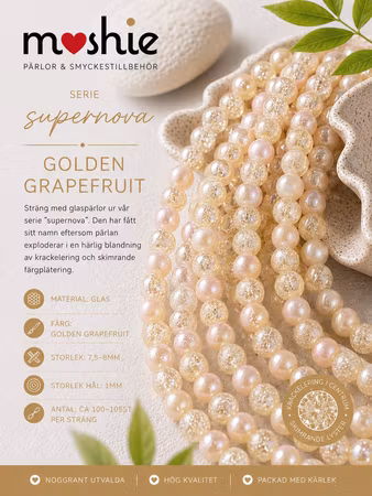 Glaspärlor 8mm runda på sträng supernova golden grapefruit 100st