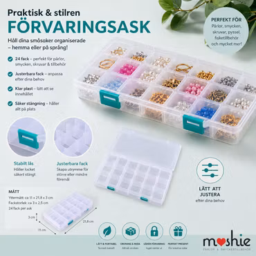 Förvaringsask med 24st flyttbara fack hållbar 21,8 x 11 x 3cm