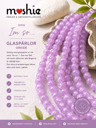 Glaspärlor 8mm runda på sträng Im so… Orkidé 100st