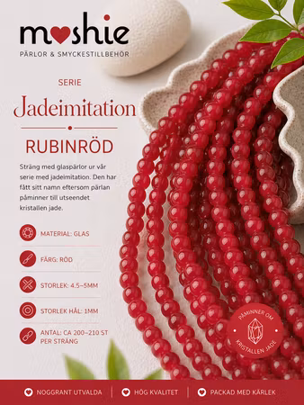 Glaspärlor 4,5mm runda på sträng Jadeimitation rubinröd 200st