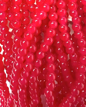 Glaspärlor 4-5mm runda på sträng Jadeimitation rubinröd 200st