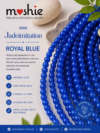 Glaspärlor 4,5mm runda på sträng Jadeimitation Royal Blue 200st