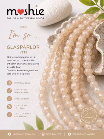 Glaspärlor 8mm runda på sträng Im so… vete 100st