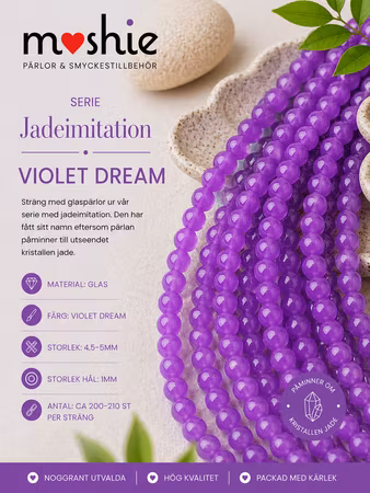 Glaspärlor 4,5mm runda på sträng Jadeimitation Violet Dream 100st