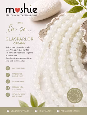 Glaspärlor 8mm runda på sträng Im so… Creamy 100st