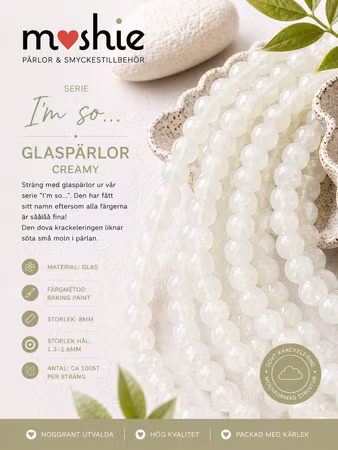 Glaspärlor 8mm runda på sträng Im so… Creamy 100st
