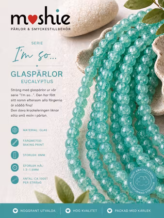 Glaspärlor 8mm runda på sträng Im so… Eucalyptus 100st