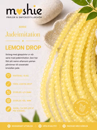 Glaspärlor 4,5mm runda på sträng Jadeimitation Lemon Drop 200st