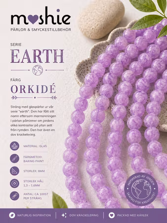 Glaspärlor 8mm runda på sträng Earth Orkidé 100st