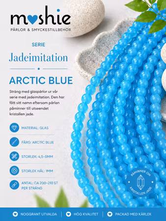 Glaspärlor 4-5mm runda på sträng Jadeimitation Arctic Blue 200st