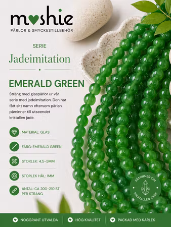 Glaspärlor 4-5mm runda på sträng Jadeimitation Emerald Green 200st