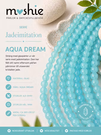 Glaspärlor 4-5mm runda på sträng Jadeimitation Aqua Dream 200st