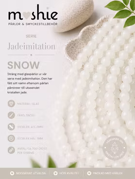 Glaspärlor 4-5mm runda på sträng Jadeimitation Snow 200st