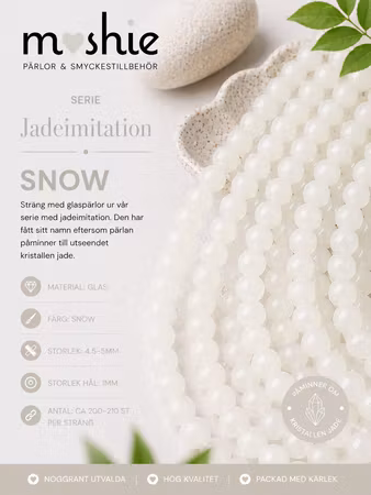 Glaspärlor 4-5mm runda på sträng Jadeimitation Snow 200st