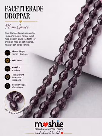 Glaspärlor facetterade droppar 8x6mm Plum Grace 65st