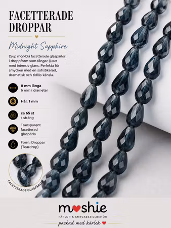 Glaspärlor facetterade droppar 8x6mm Midnight Sapphire 65st