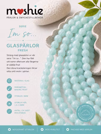Glaspärlor 8mm runda på sträng Im so… Fresh 100st